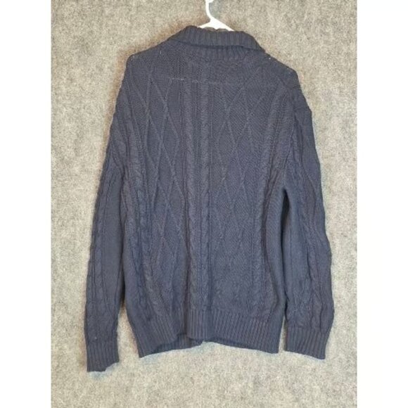 Old Navy Men Navy Blue Cable Knit Shawl Collar Cardigan Sweater Size M Classic - Picture 2 of 6